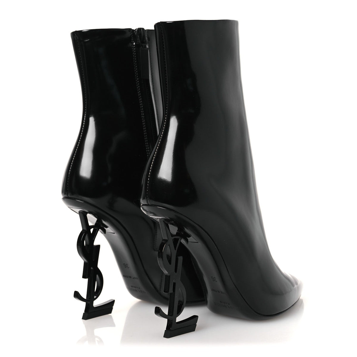 Saint Laurent Glazed Calfskin Women's Opyum Ankle Boots 36 Black
