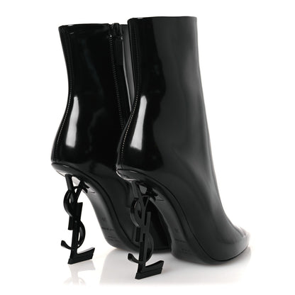 Saint Laurent Glazed Calfskin Women's Opyum Ankle Boots 36 Black