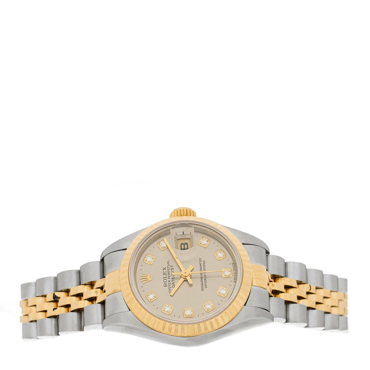 Rolex Stainless Steel 18K Yellow Gold Diamond 26mm Datejust Watch Silver 69173
