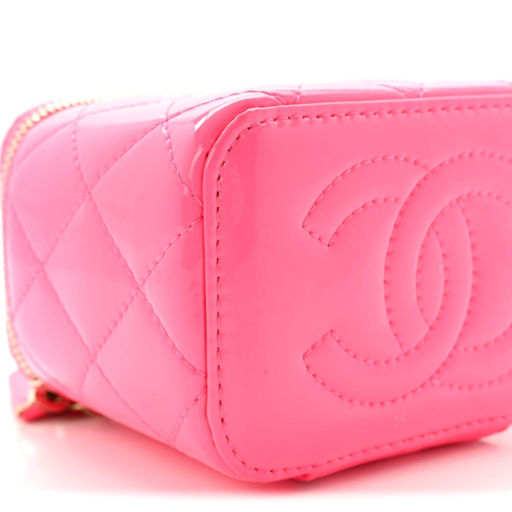 Chanel Patent Quilted Mini Pearl Crush Vanity Case Neon Pink