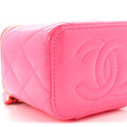 Chanel Patent Quilted Mini Pearl Crush Vanity Case Neon Pink