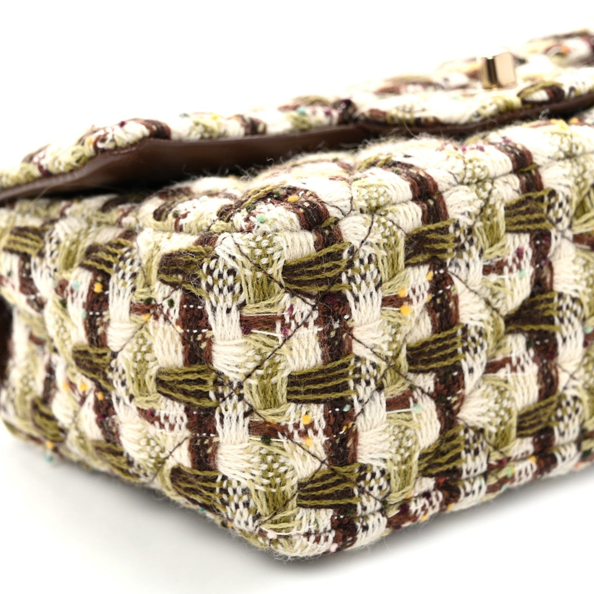 Chanel Tweed Quilted Mini Rectangular Flap Bag Green Brown