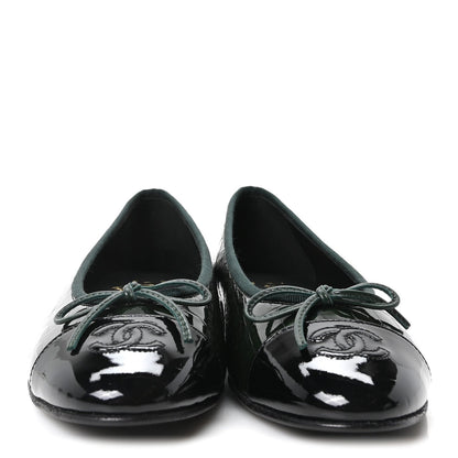 Chanel Crocodile Embossed Patent Calfskin CC Women's Ballerina Flats Dark Green Black
