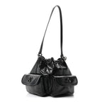Off-White Calfskin Dumbo B Chain Pocket Bucket Bag Black