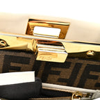 Fendi Vitello Seta Canvas FF Mini Peekaboo Iconic Satchel Uovo Sigaro Marrone
