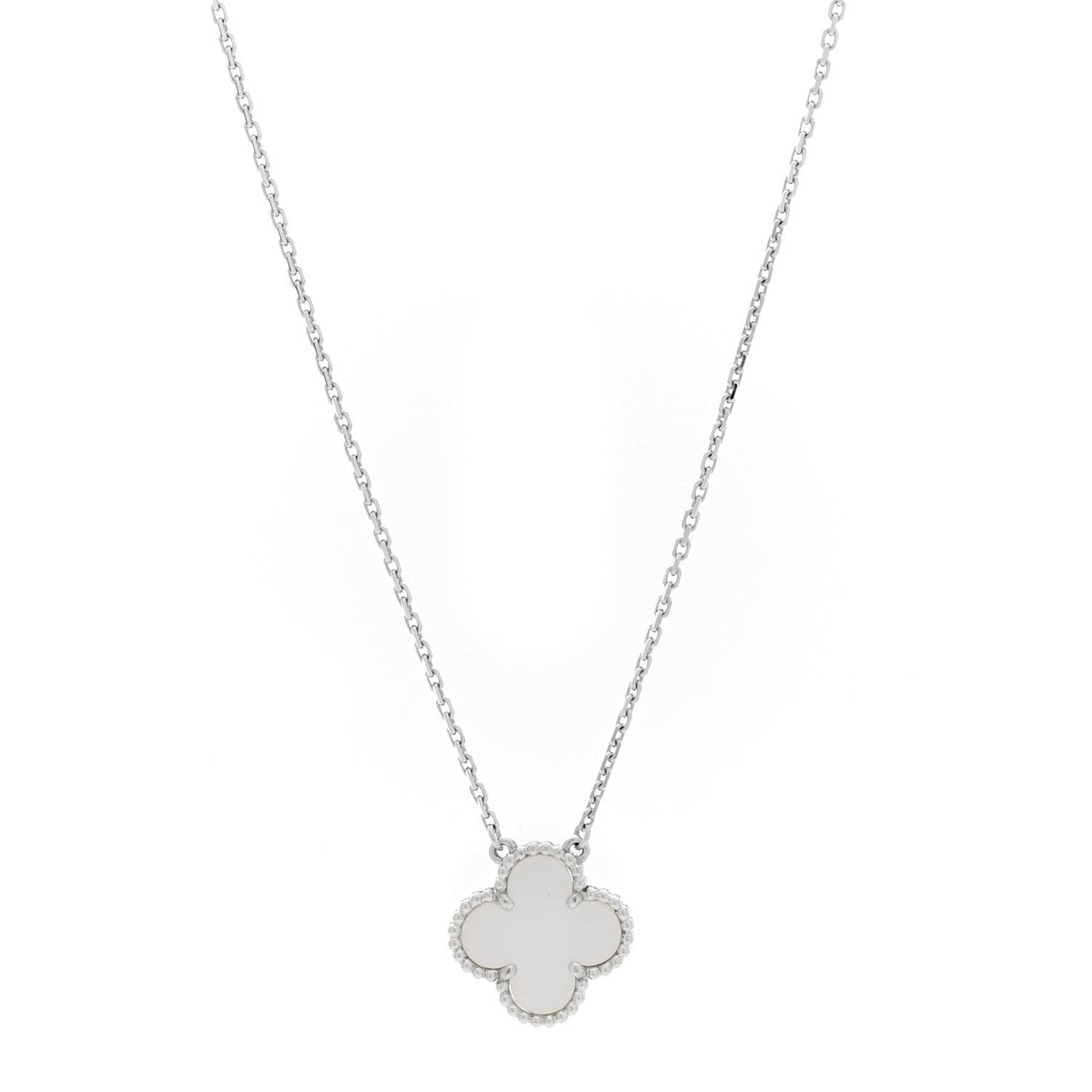 18K White Gold Mother Of Pearl Vintage Alhambra Pendant Necklace