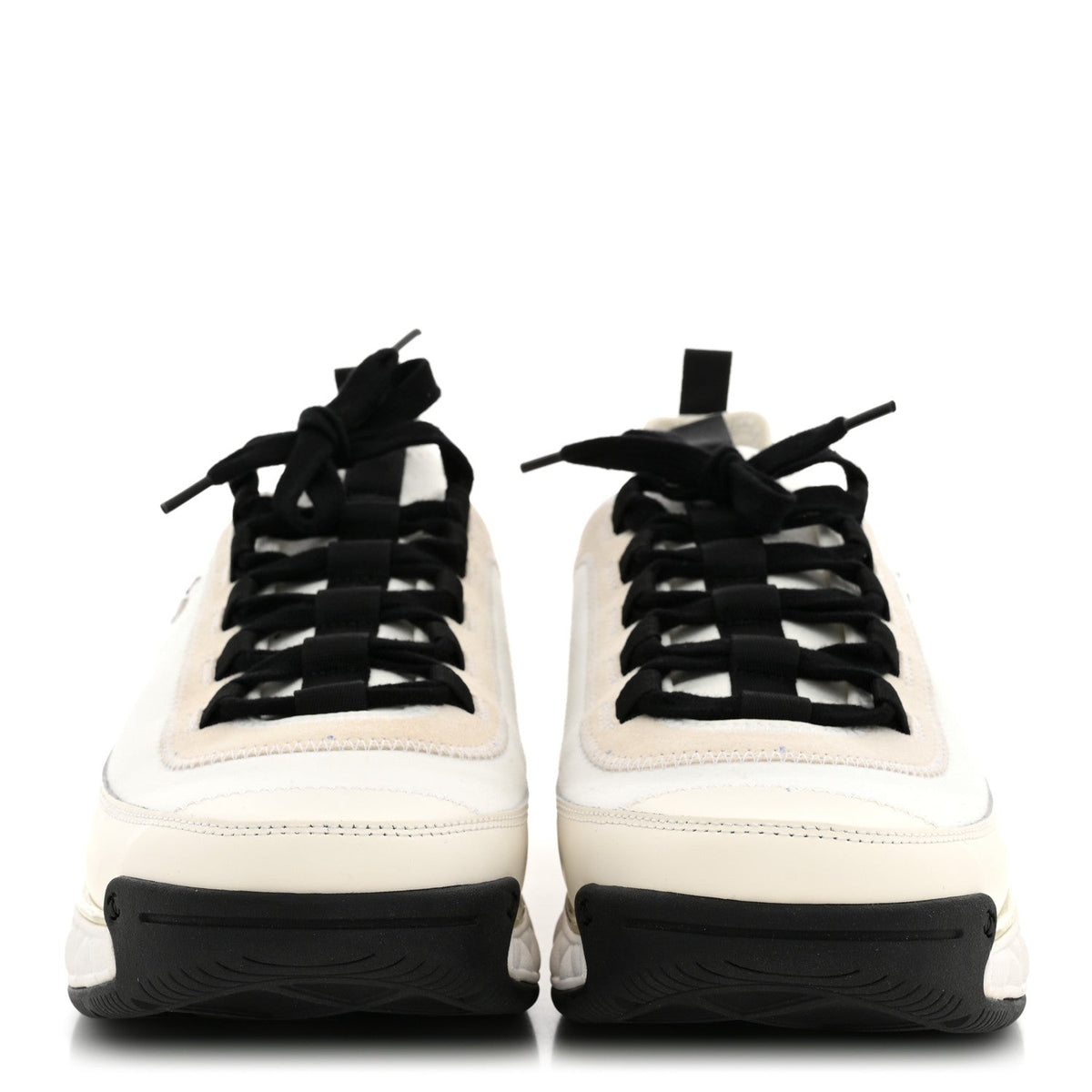 Chanel Velvet Calfskin Mixed Fibers Men's CC Sneakers 44 Ivory Black