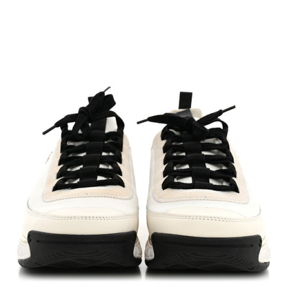 Chanel Velvet Calfskin Mixed Fibers Men's CC Sneakers 44 Ivory Black