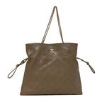 Chanel Lambskin Quilted Drawstring Shopping Bag Dark Khaki