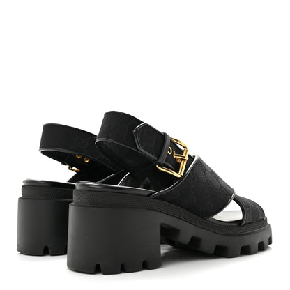 Gucci GG Canvas Women's Monogram Trip Lug Sole Sandals 38.5 Black