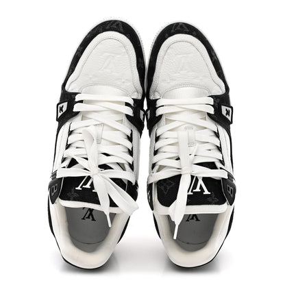 Louis Vuitton Calfskin Denim Men's LV Trainer Sneakers 10 Black
