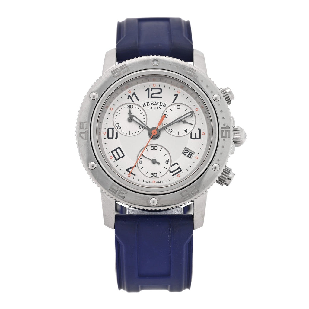 Hermes Stainless Steel Rubber 36mm Clipper Watch Blue