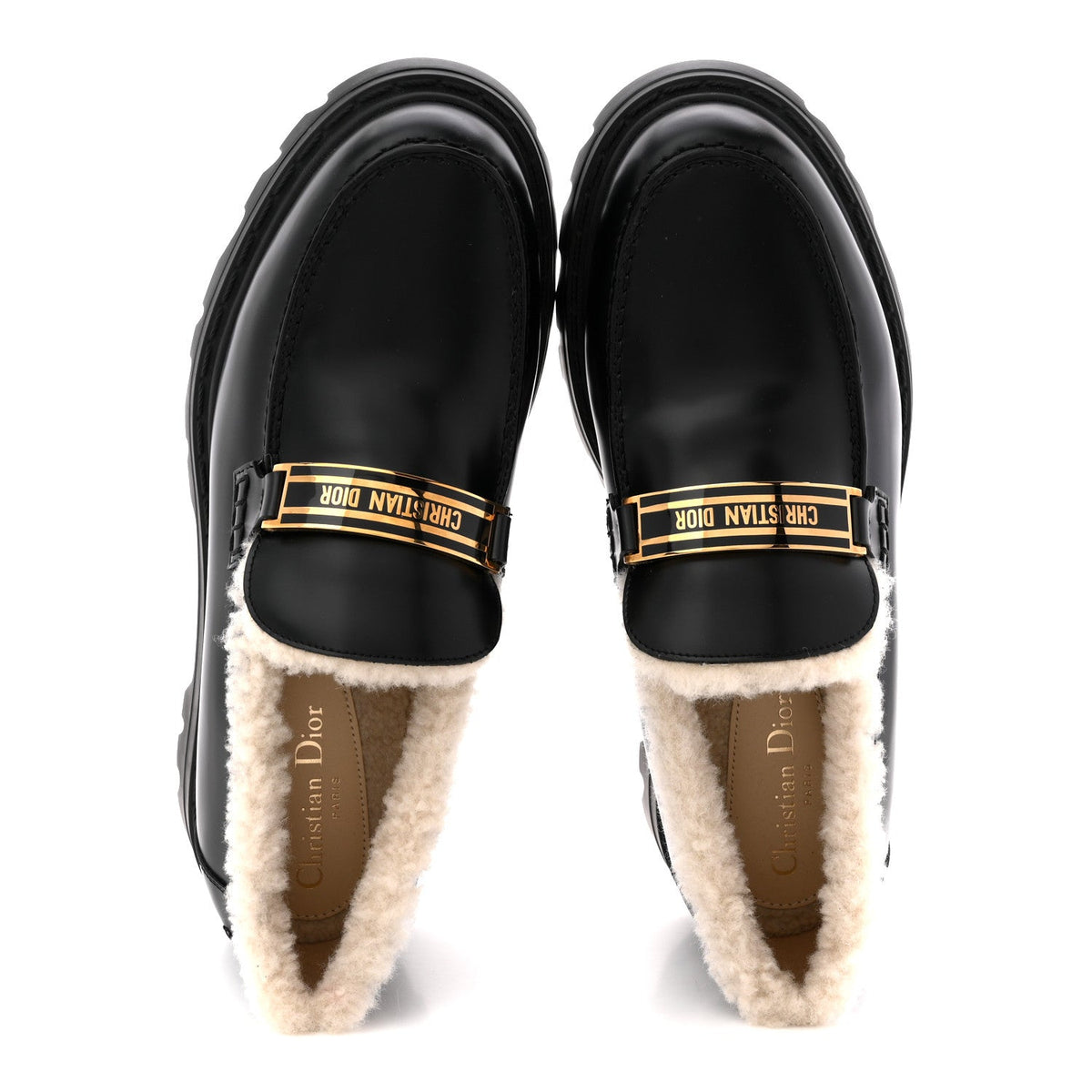 Christian Dior Brushed Calfskin Shearling Women's Dior Code Loafers 41 Black