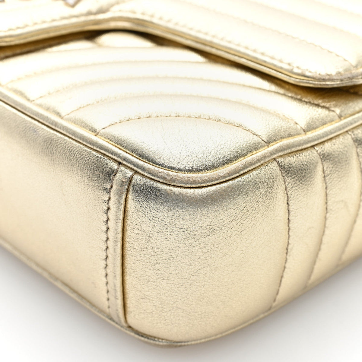 Prada Metallic Nappa Impunture Diagramme Medium Chain Flap Shoulder Bag Gold