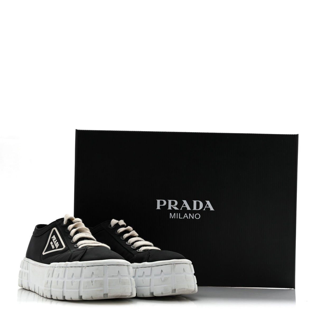 Prada Re-Nylon Gabardine Women's Triangle Logo Double Wheel 50mm Sneakers 38.5 Black