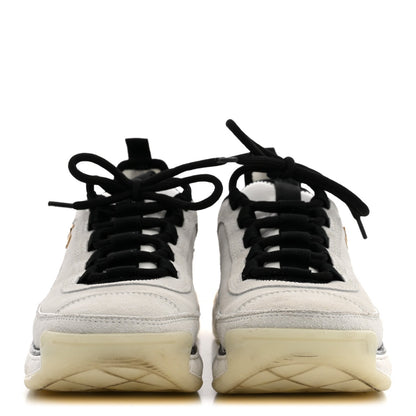 Chanel Suede Calfskin Women's Grosgrain CC Sneakers 37.5 White