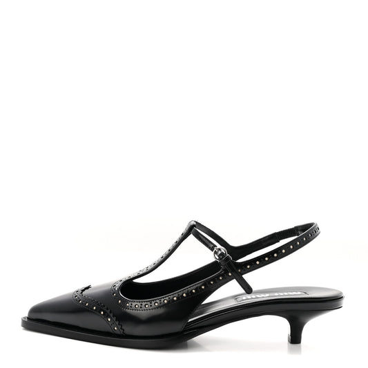 Miu Miu Calfskin Women's Brogue Slingback Pumps 39 Black
