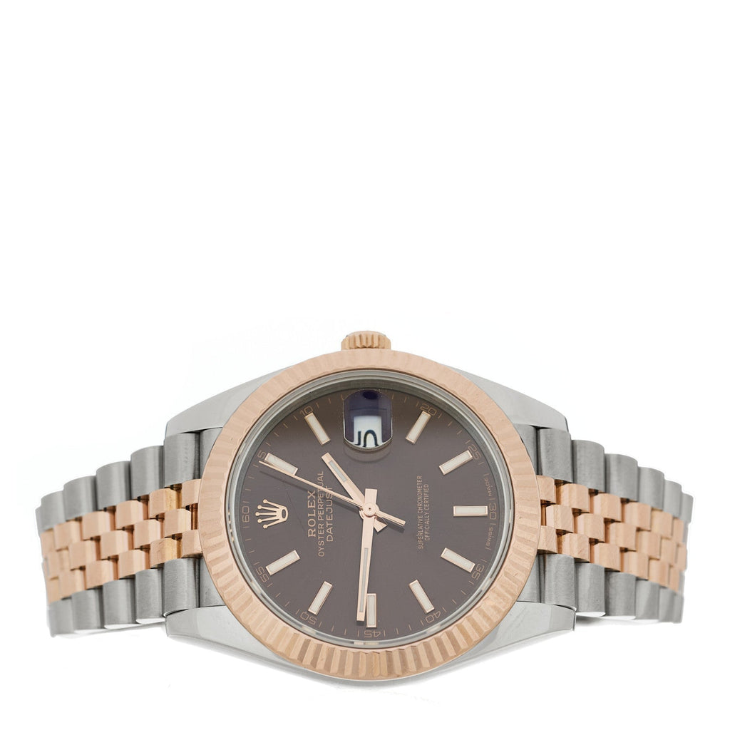 Rolex Stainless Steel 18K Everose Gold 41mm Datejust Watch Chocolate 126331