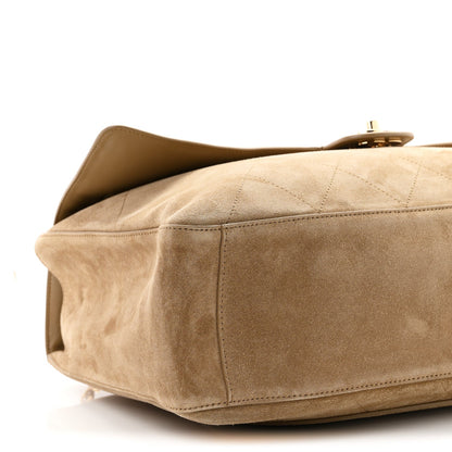 Maxi Calfskin Suede Flap Shoulder Bag