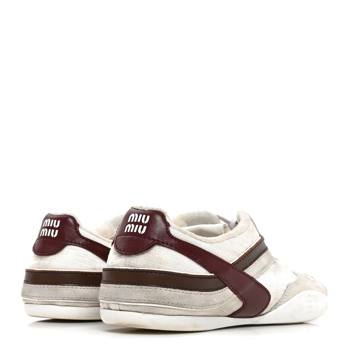 Miu Miu Technical Fabric Suede Women's Gymnasium Sneakers 38 White Burgundy