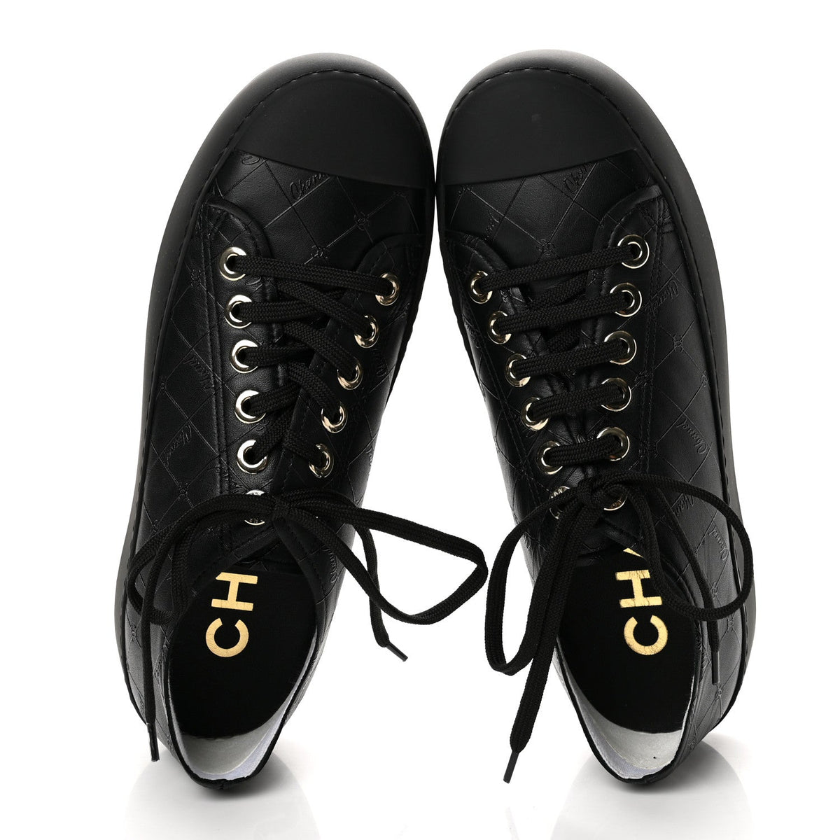 Chanel Lambskin Printed Logo Women's Sneakers 38 Black