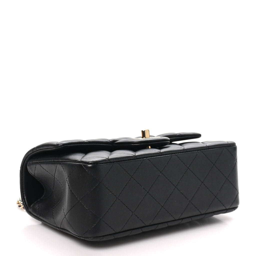 Chanel Lambskin Quilted Mini Top Handle Rectangular Flap Black