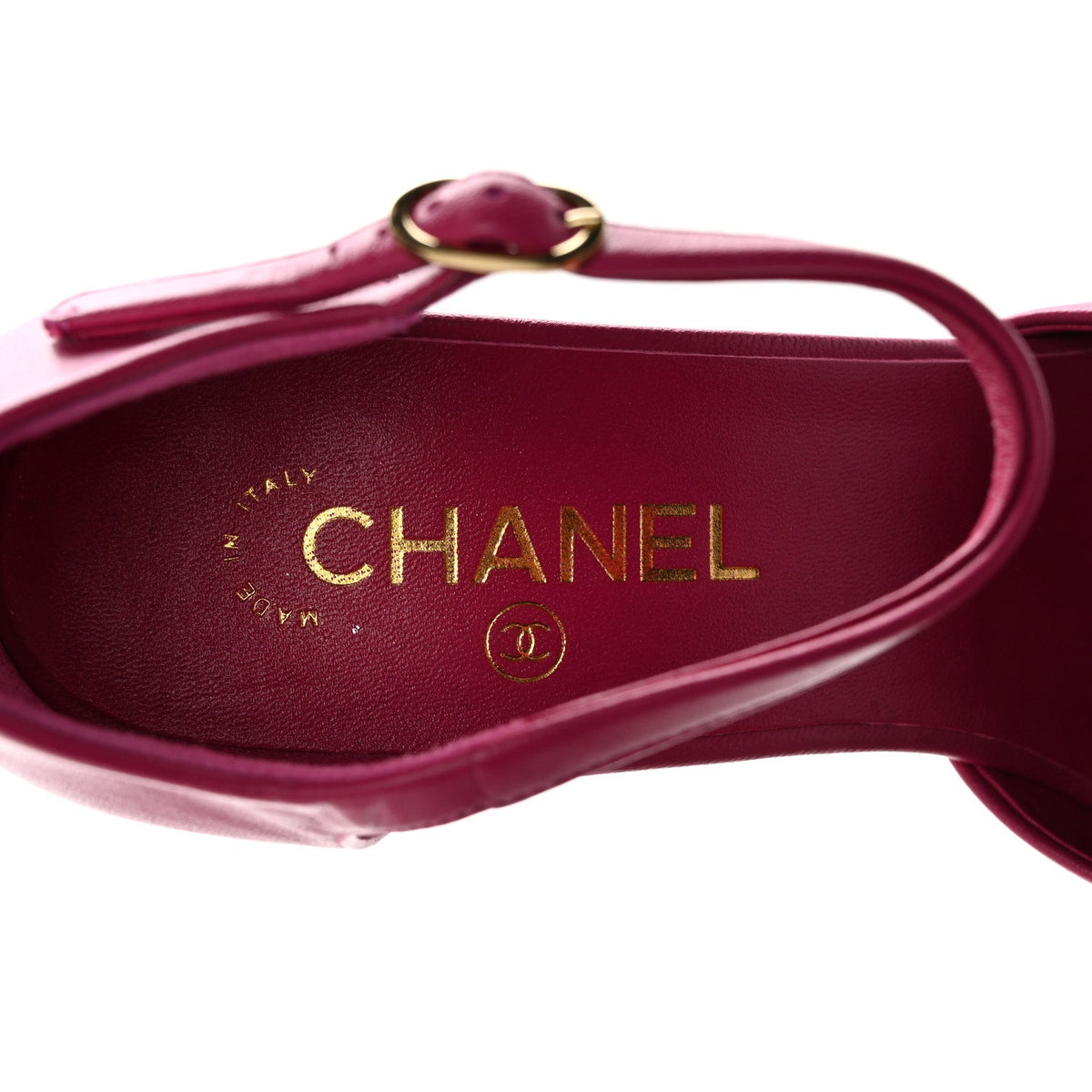 Chanel Lambskin Cap Toe Women's Open Wedge Pumps 40 Fuchsia Black