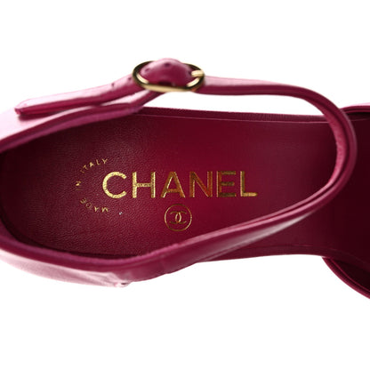 Chanel Lambskin Cap Toe Women's Open Wedge Pumps 40 Fuchsia Black