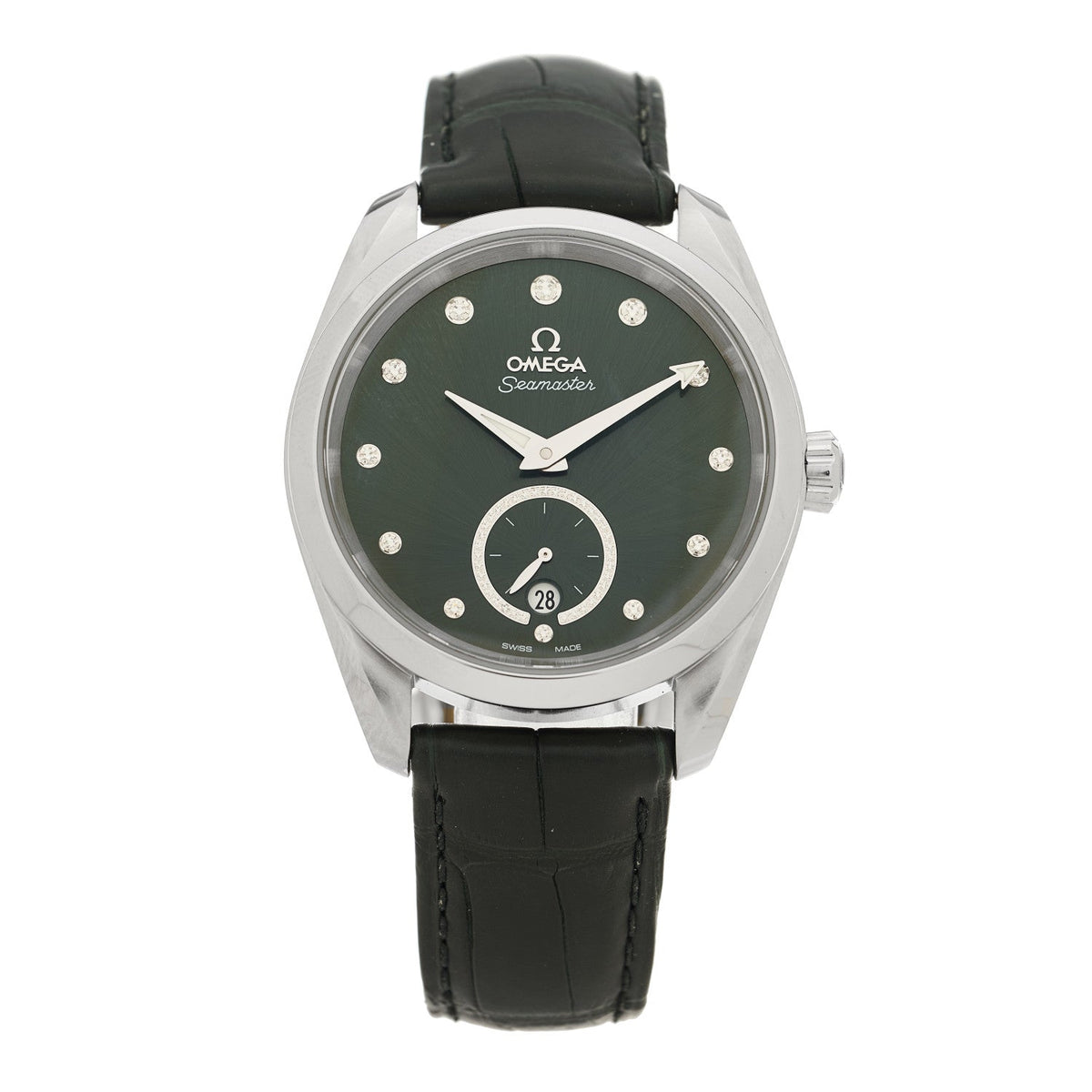 Omega Stainless Steel Alligator Diamond 38mm Seamaster Aqua Terra Watch Green 220.13.38.20.60.001