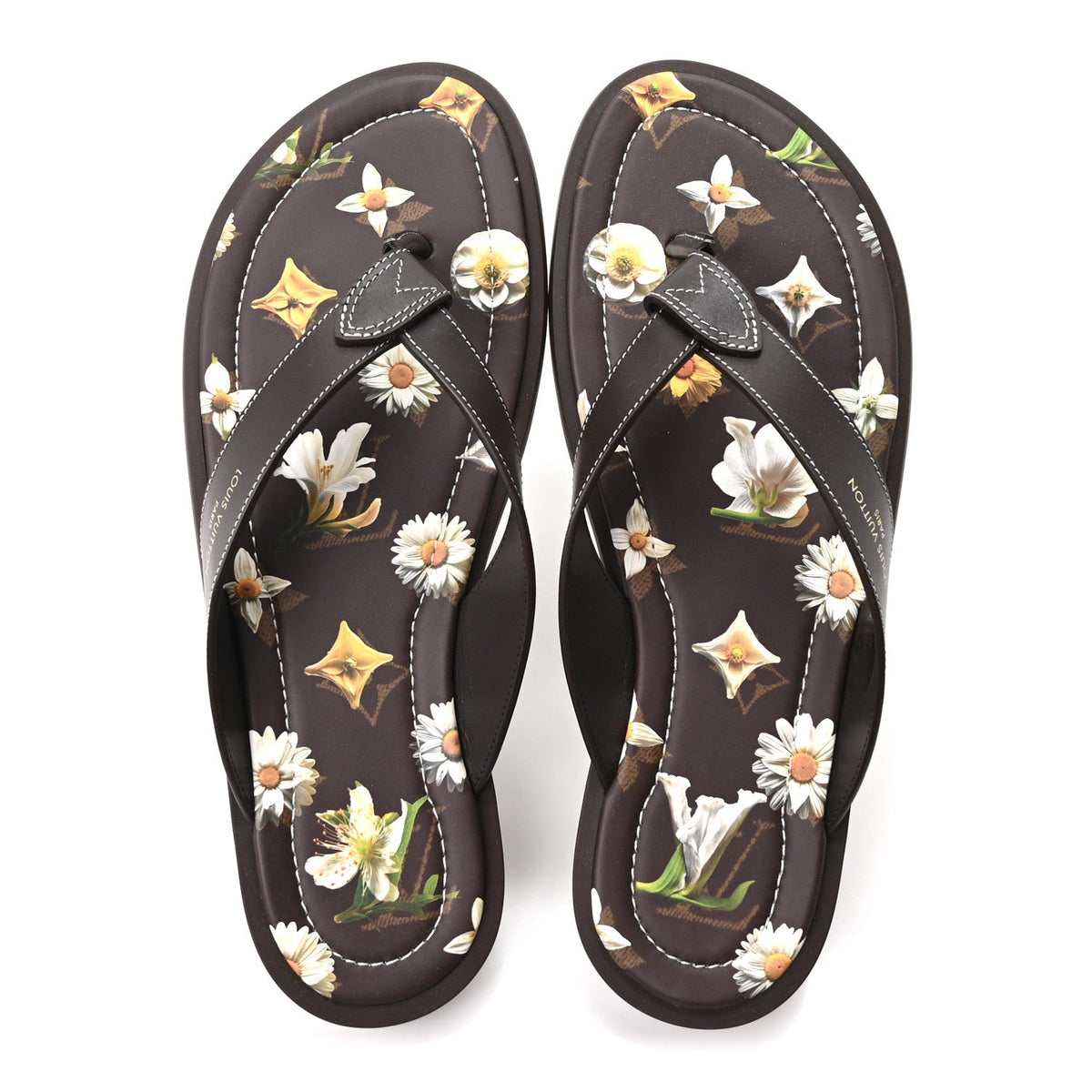 Louis Vuitton Supple Calfskin Men's LV Sunset Thong Sandals 8 Marron