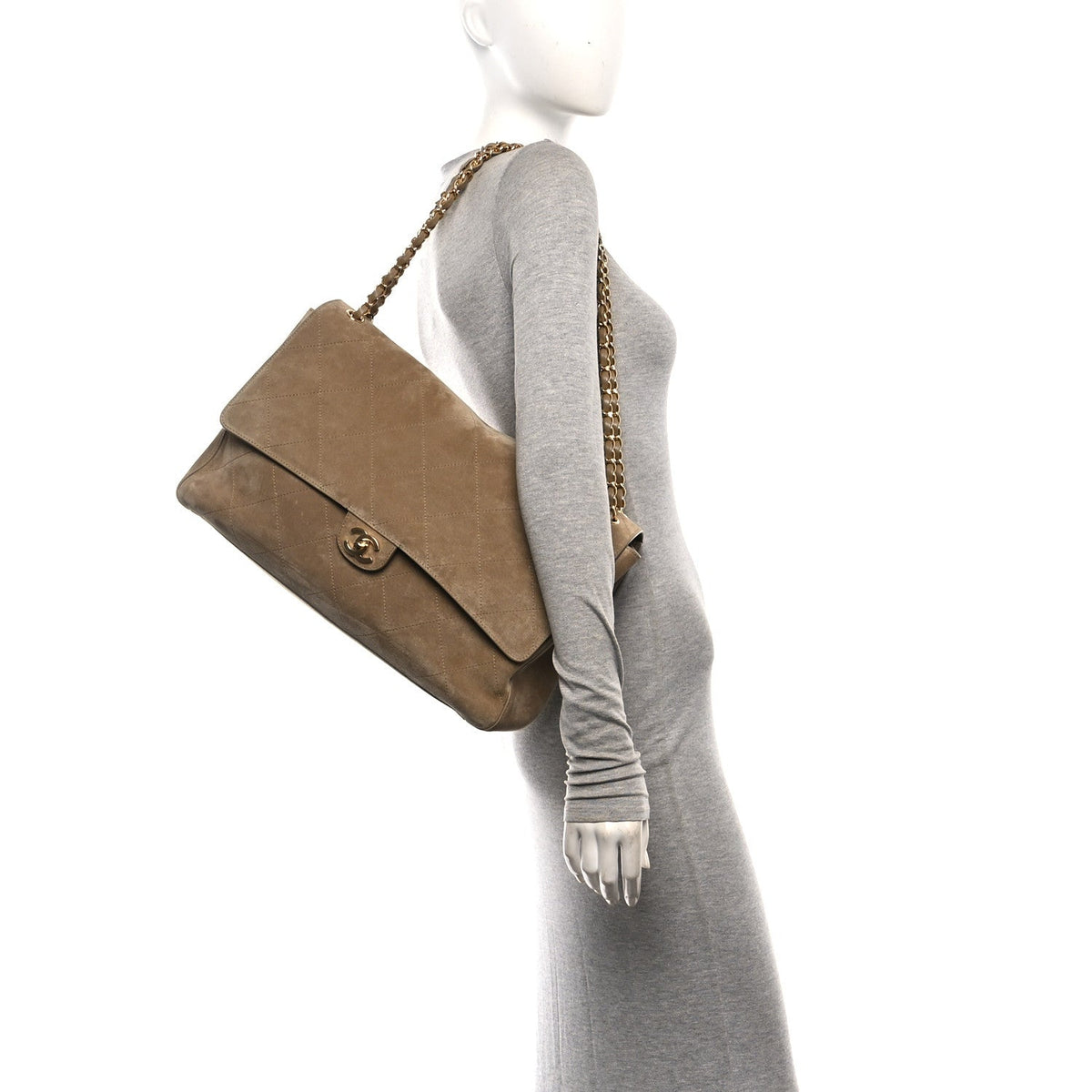 Maxi Calfskin Suede Flap Shoulder Bag