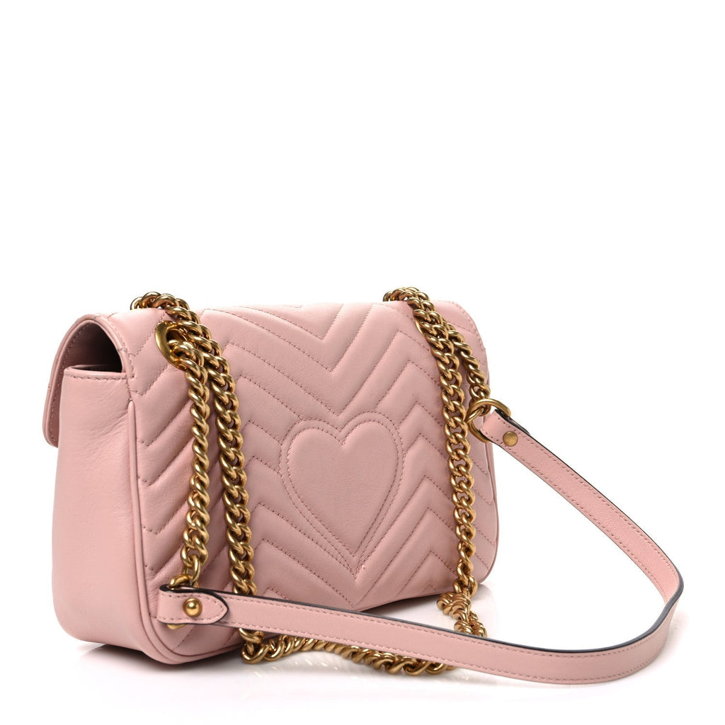 Gucci Calfskin Matelasse Small GG Marmont Shoulder Bag Perfect Pink