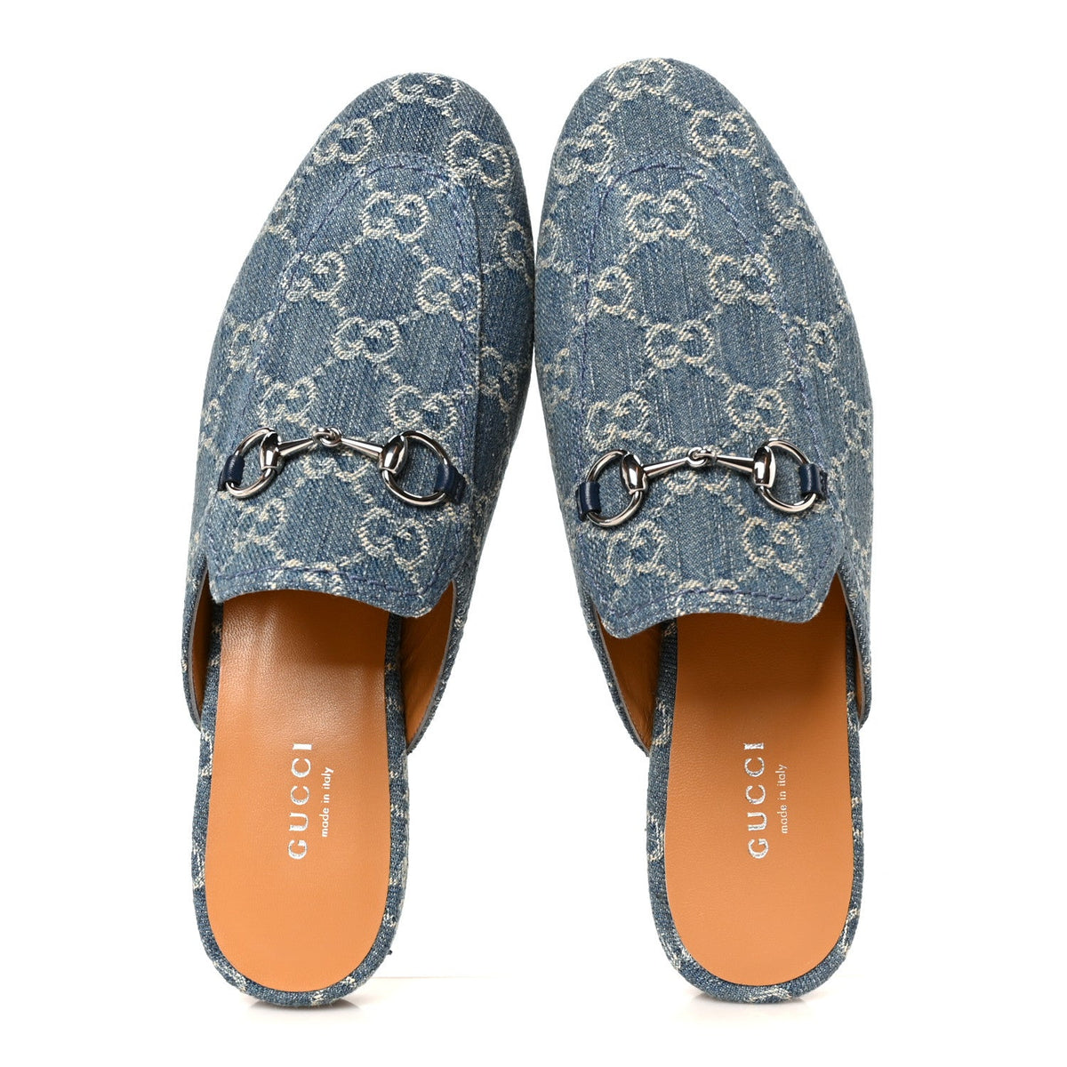 Gucci Denim GG Malaga Kid Women's Princetown Slippers 36.5 Light Blue Royale