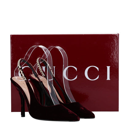 Gucci Velvet Crystal Nappa Women's Charlotte Slingback Pumps 36.5 New Vineyard