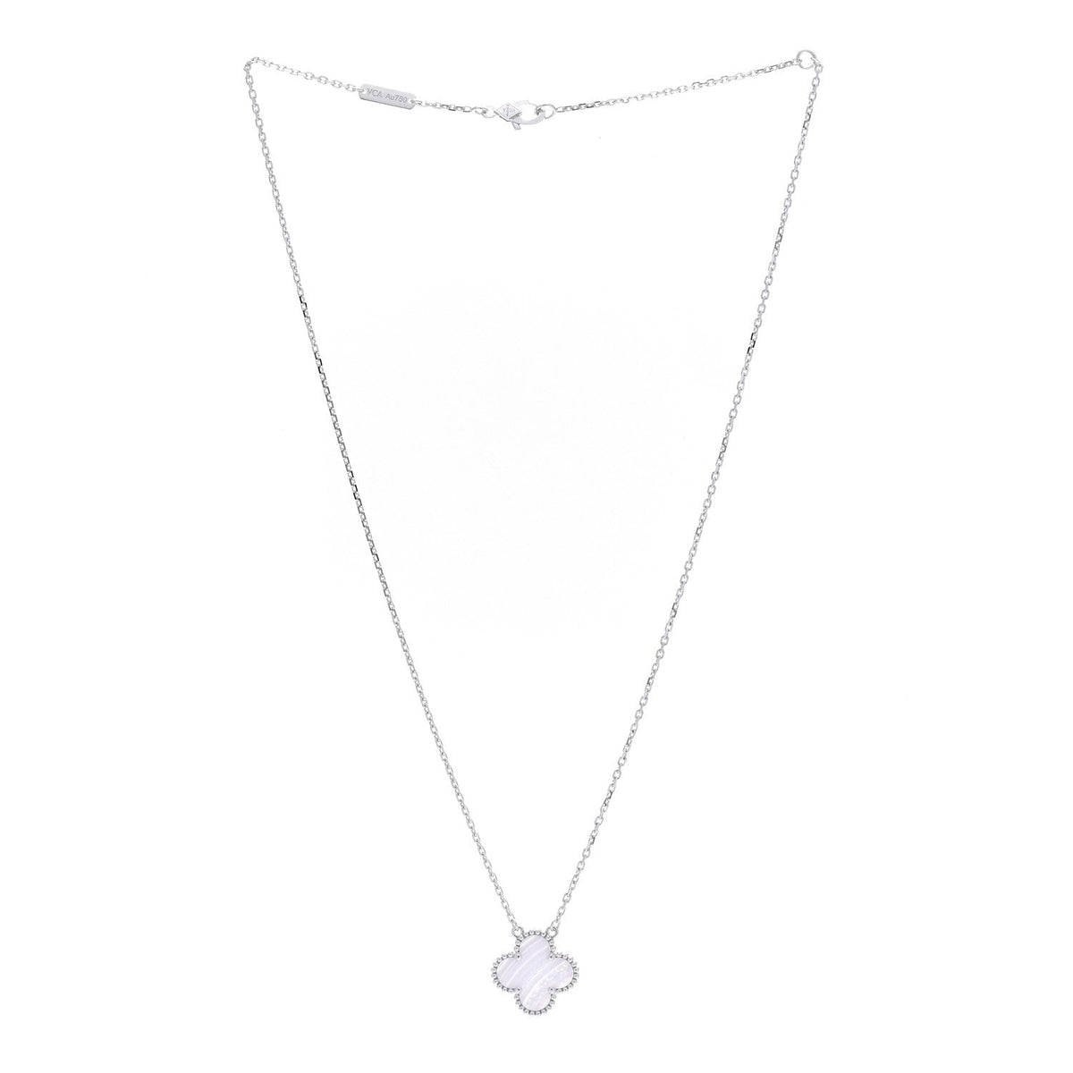 18k White Gold Chalcedony Vintage Alhambra Pendant Necklace