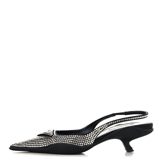 Satin Crystal Logo 45Mm Slingback Pumps Cristal