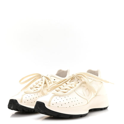 Chanel Calfskin Perforated Women's CC Sneakers 38 White