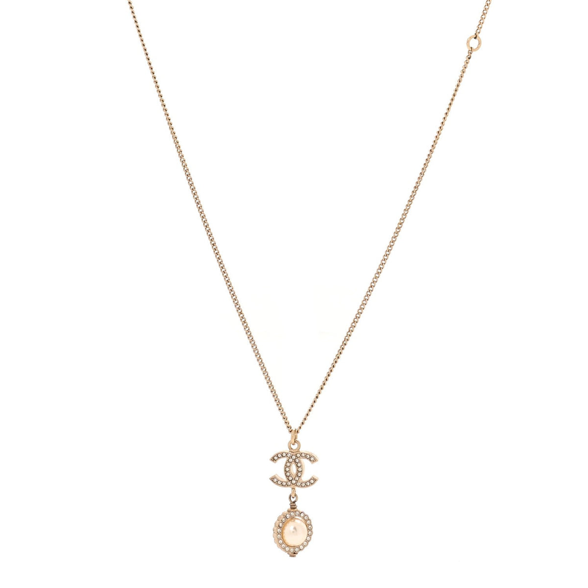 Pearl Crystal CC Pendant Necklace Gold