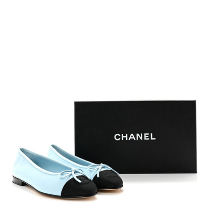 Chanel Lambskin Cap Toe CC Women's Ballerina Flats Light Blue Black