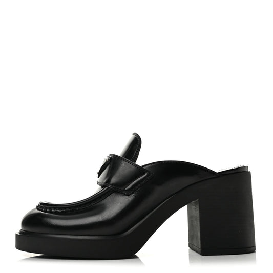 Prada Spazzolato Women's Platform Loafer Mules 38.5 Black