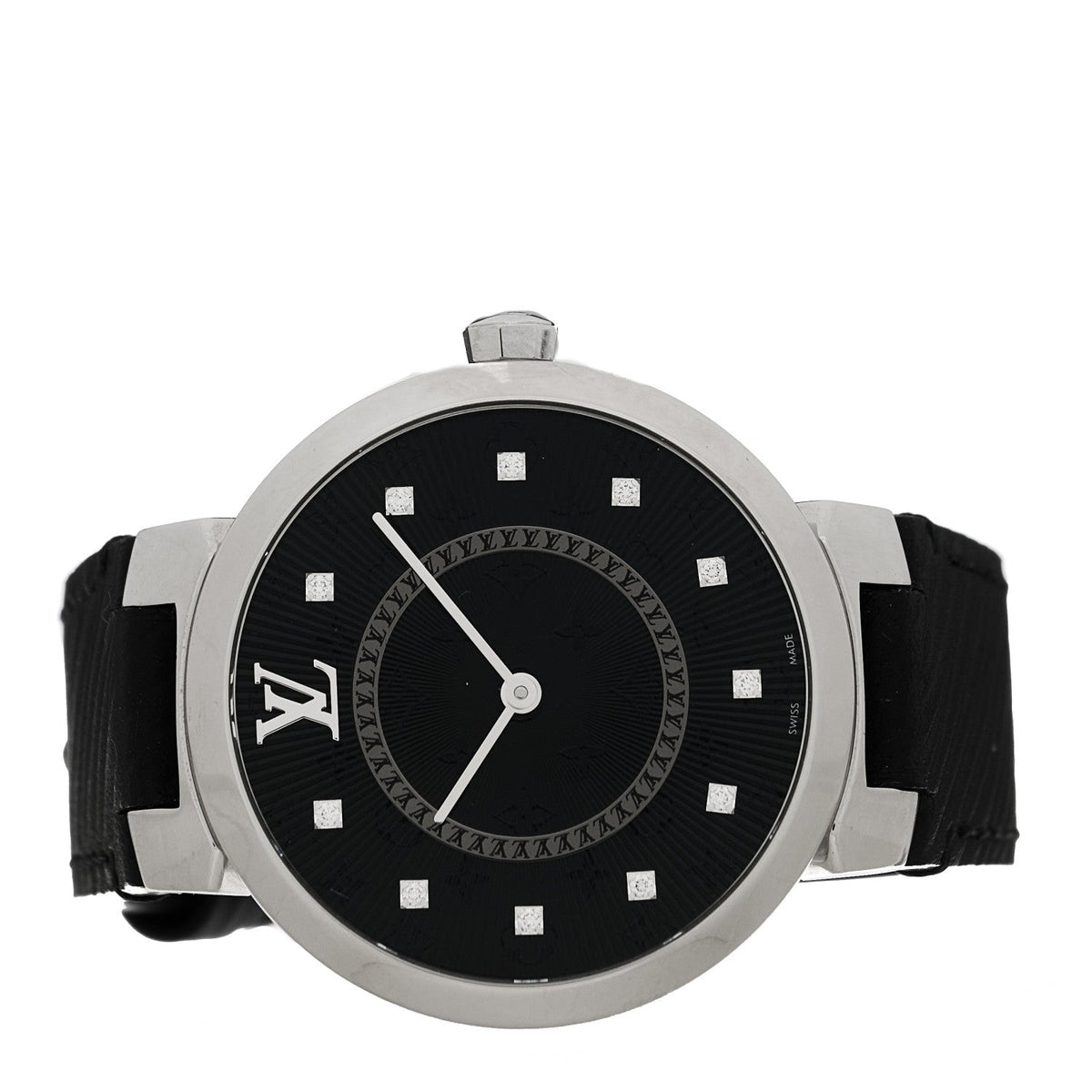 Louis Vuitton Stainless Steel Epi Diamond 33mm Tambour Slim Quartz Watch Black