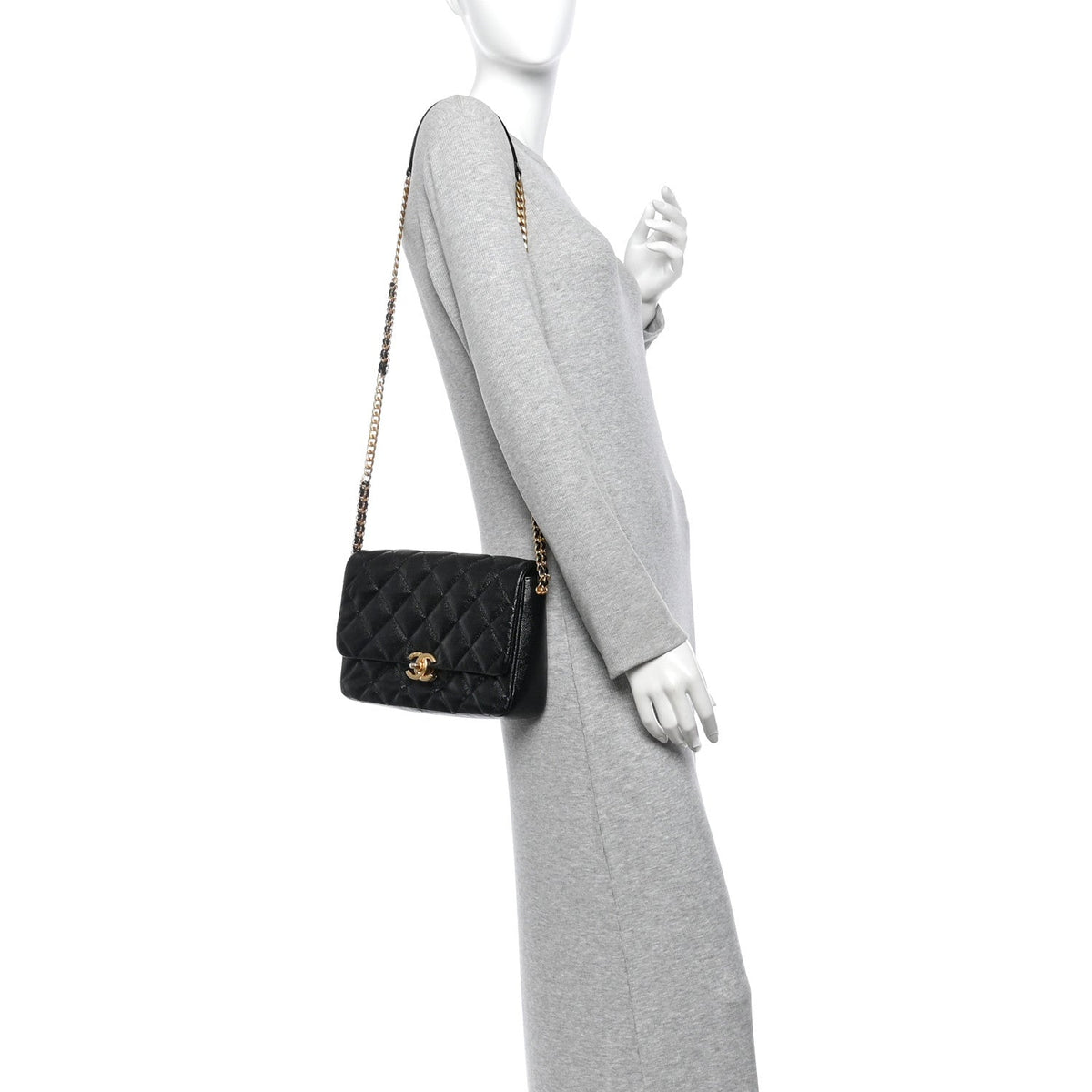 Large Quilted Caviar Flap Shoulder Bag