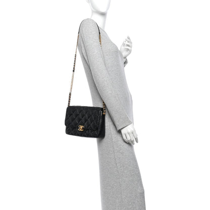 Large Quilted Caviar Flap Shoulder Bag