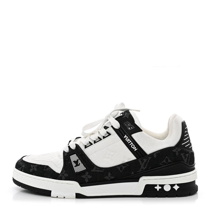 Louis Vuitton Calfskin Denim Men's LV Trainer Sneakers 10 Black