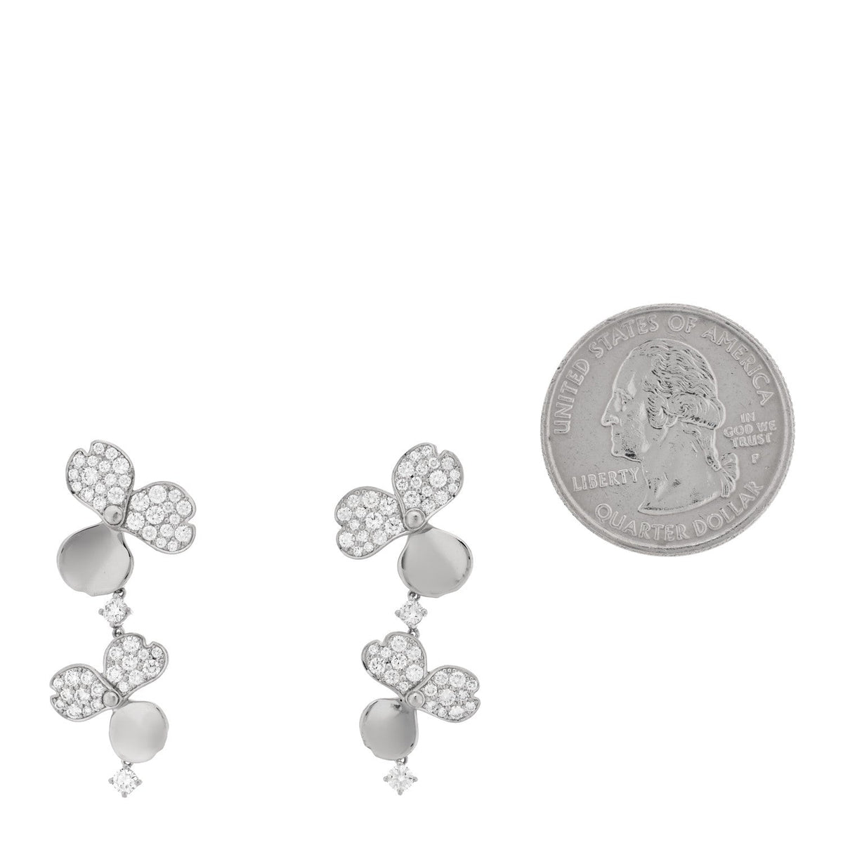 Platinum Diamond Paper Flowers Cluster Drop Earrings