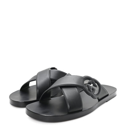 Gucci Cosmos Softy Calfskin Interlocking G Slide Sandals 12 Black