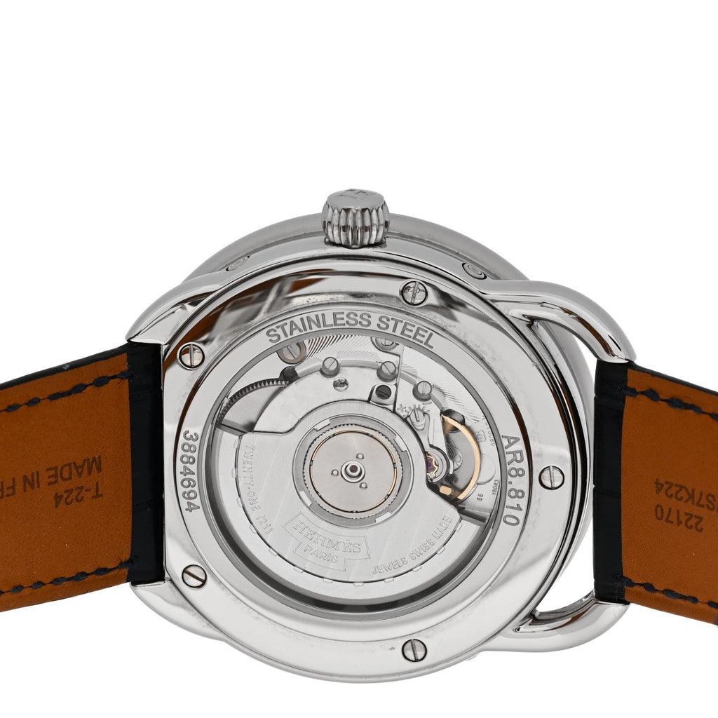 Hermes Stainless Steel Alligator 43mm Arceau Grande Lune Automatic Watch Bleu Abysse