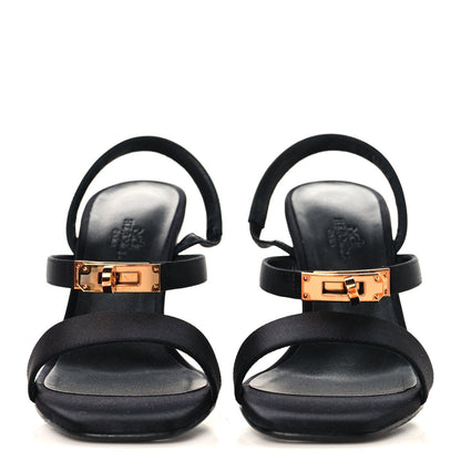 Hermes Satin Women's Glamour 95 Sandals 36.5 Black