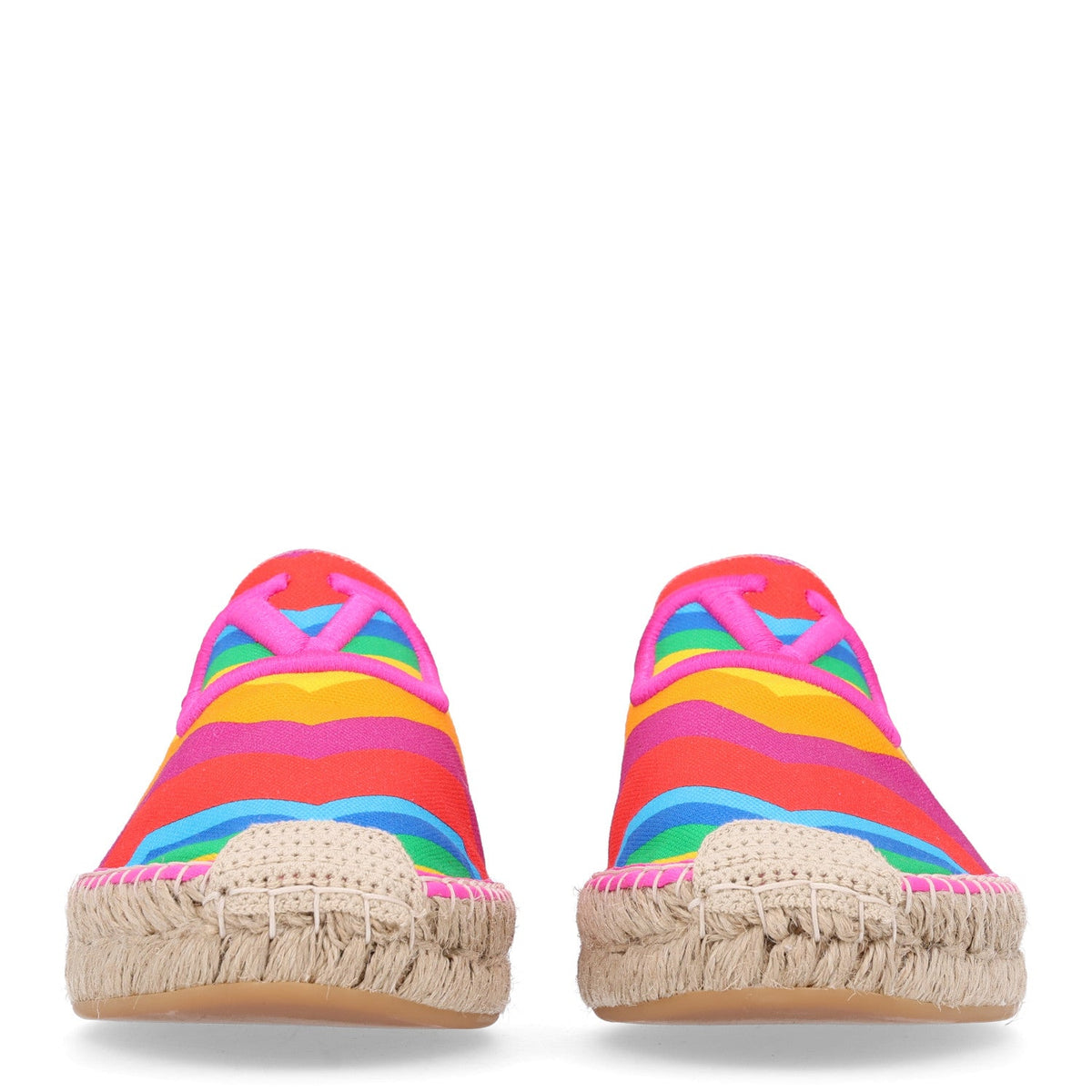 Valentino Garavani Canvas Raffia Chevron Print 1973 Women's Espadrille Flats Multicolor