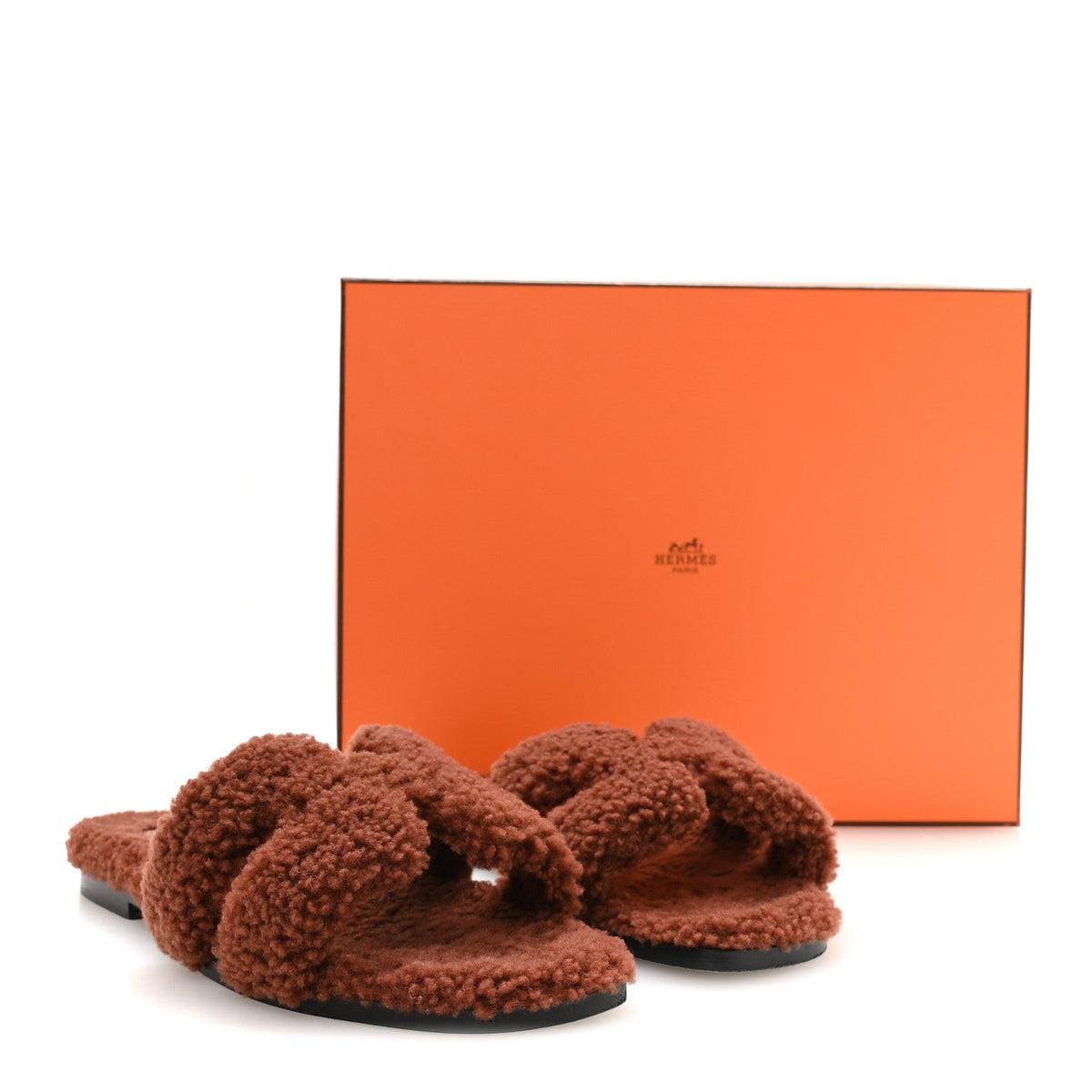 Hermes Woolskin Women's Oran Sandals 36 Cognac